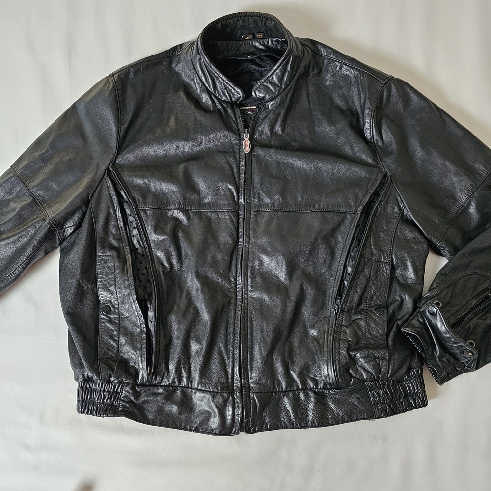 First‎ Gear Black Leather Jacket Mens XXL Mesh Lined Biker Motorcycle Zip Vents
